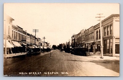 J90/ Waupun Wisconsin RPPC Postcard c1910 Main Street Stores People 290