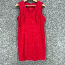 Talbots Dress Women 10P Petite Red Polka Dot Sheath Midi Zipper Sleeveless Lined
