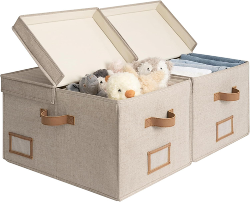 Large Clothes Storage Bins in Brown & Beige - Spacious & Stylish Organizers  