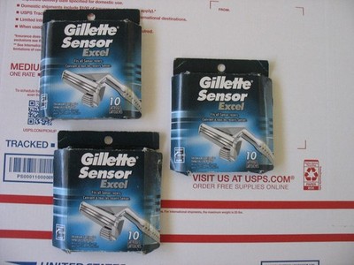 GILLETTE SENSOR EXCEL, LOT OF (3) 10-PACK OF CARTRIDGES, NEW,VALUE:$95.00