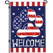 4th of July Patriotic Garden Flag Welcome Funny Dog Cat Paw Independence