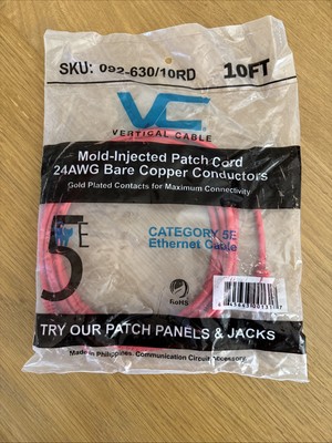 CAT5E Ethernet Patch Cable 10ft - Red  Vertical Cable # 092-630/10RD - NEW!