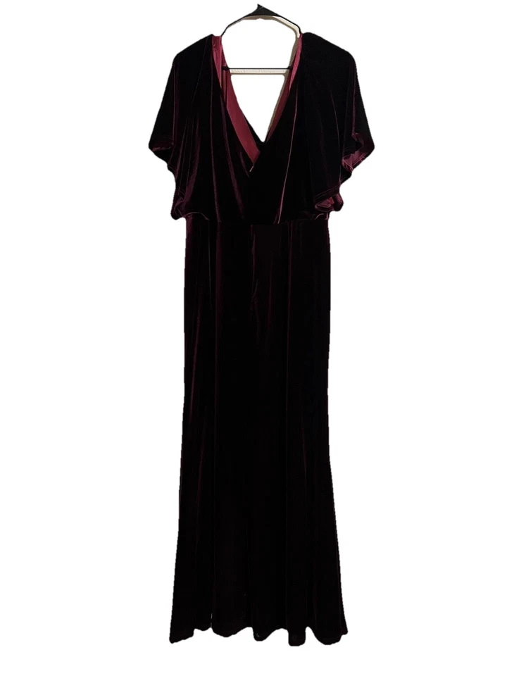 Maxi Vestido de Terciopelo Revelry Para Mujer 20 Borgoña Vino Tinto Dama de honor Vestido Formal Foto 4 de 4