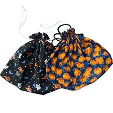Vintage Halloween Draw String Bags Handmade Pumpkins Ghosts Spiders