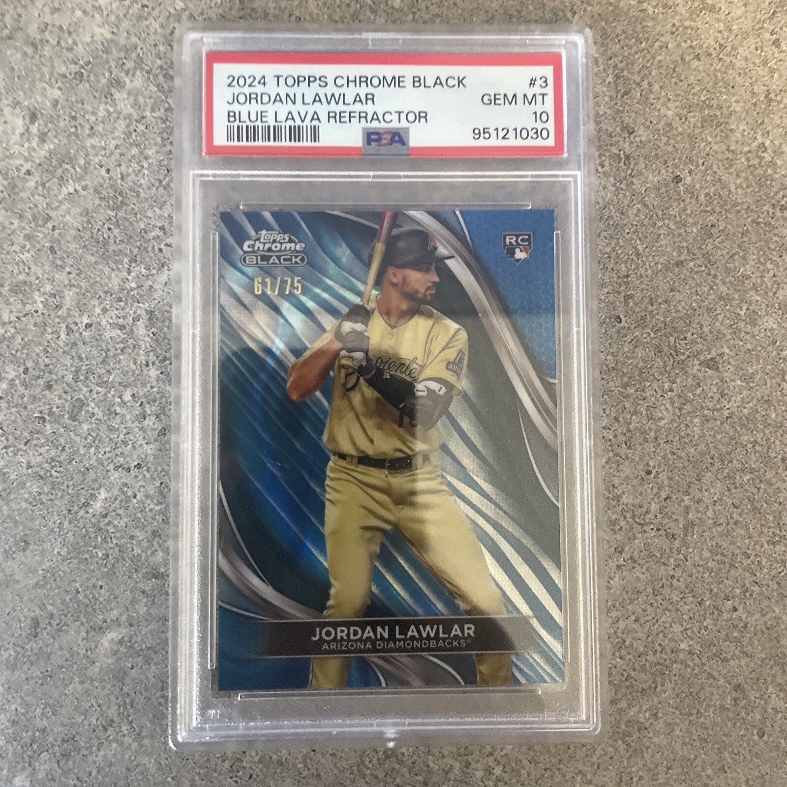 2024 Topps Chrome Black - #3 Jordan Lawlar (RC) Blue Lava 61/75 PSA 10