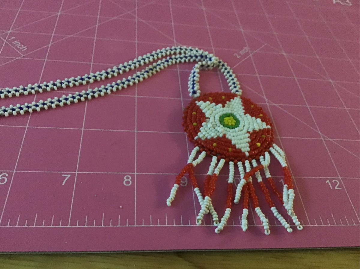 Native American Seed Bead Beaded Necklace Medallion Vintage Star Dream Catcher View 6