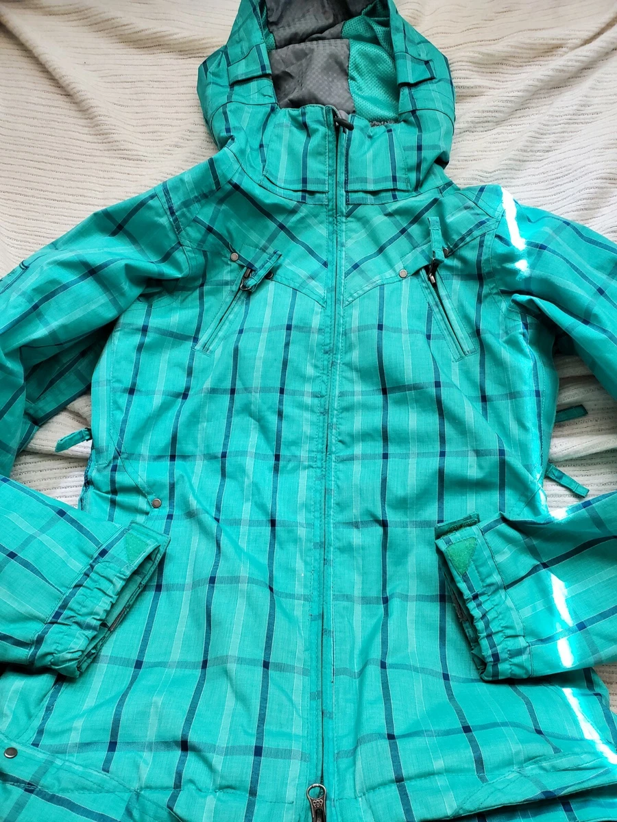 686 infiDRY Women s Snow Snowboarding Jacket. Sz XS Green Plaid Waterproof