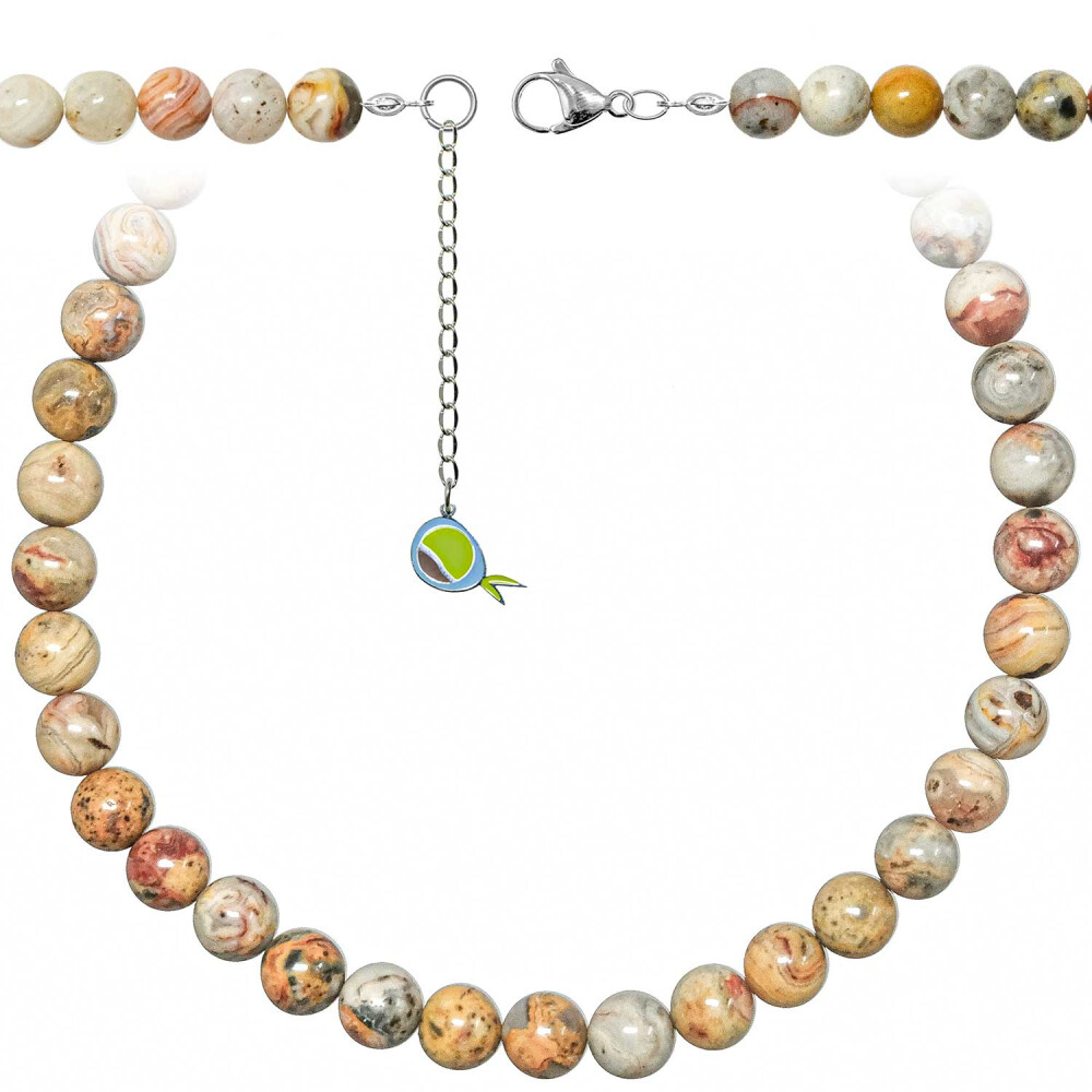 Collier en agate crazy lace sautoir perles rondes 10 mm longueur 90 cm