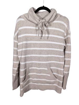 Loft Cowl Neck Sweater Striped Tan White Women's Size S