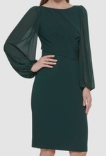 Vince Camuto Women's Green Chiffon Balloon Sleeve Sheath Dress Size 4