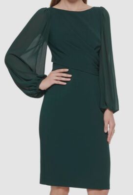 vince camuto chiffon sleeve sheath dress Vince Camuto V-Neck Long Chiffon Sleeve Crepe Sheath color Blush Size 2