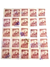 25 Vintage Cancelled Postage Stamps KOREA Sika Deer Red/Brown Art Paper Craft