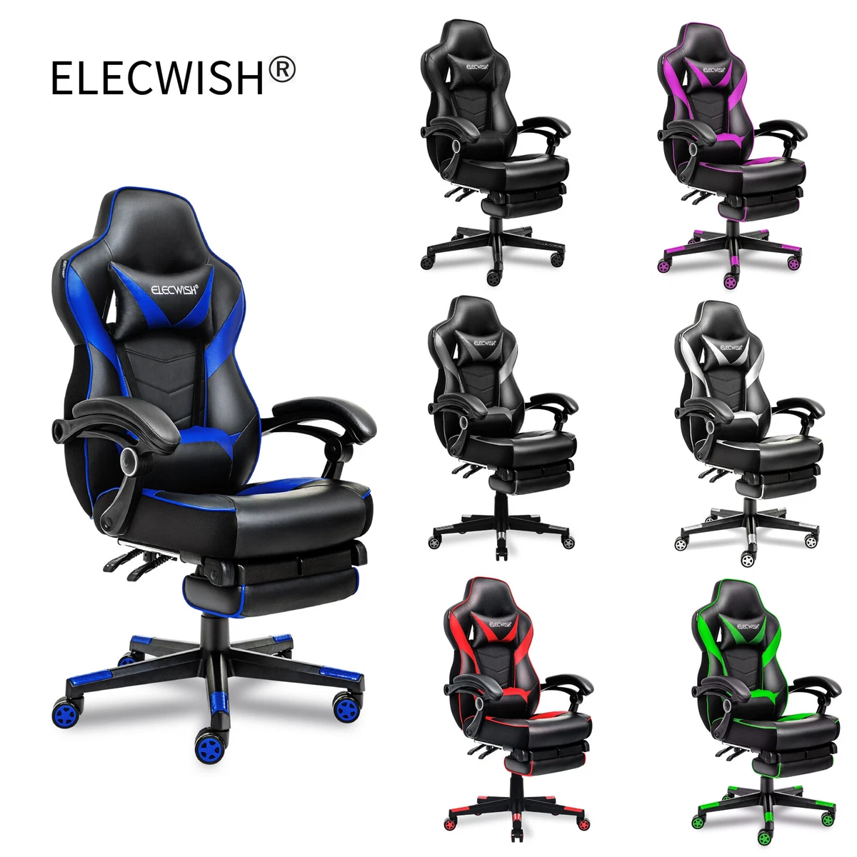 PC Gaming Chair Ergonomic Swivel Massage Recliner PU Computer