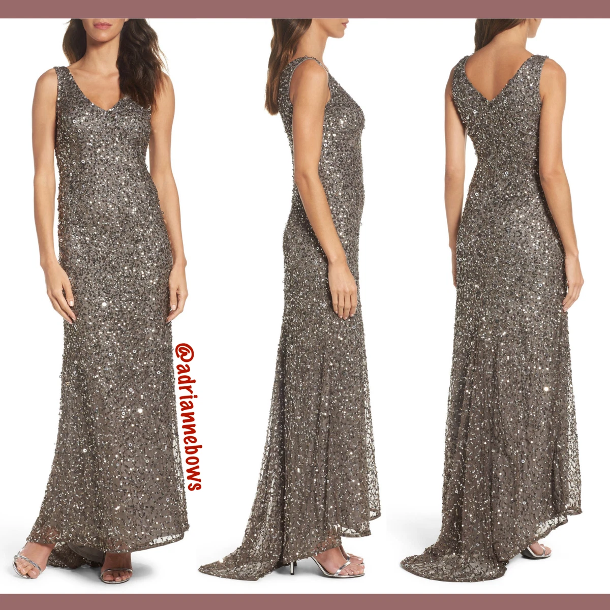 Adrianna papell v neck sequin clearance gown