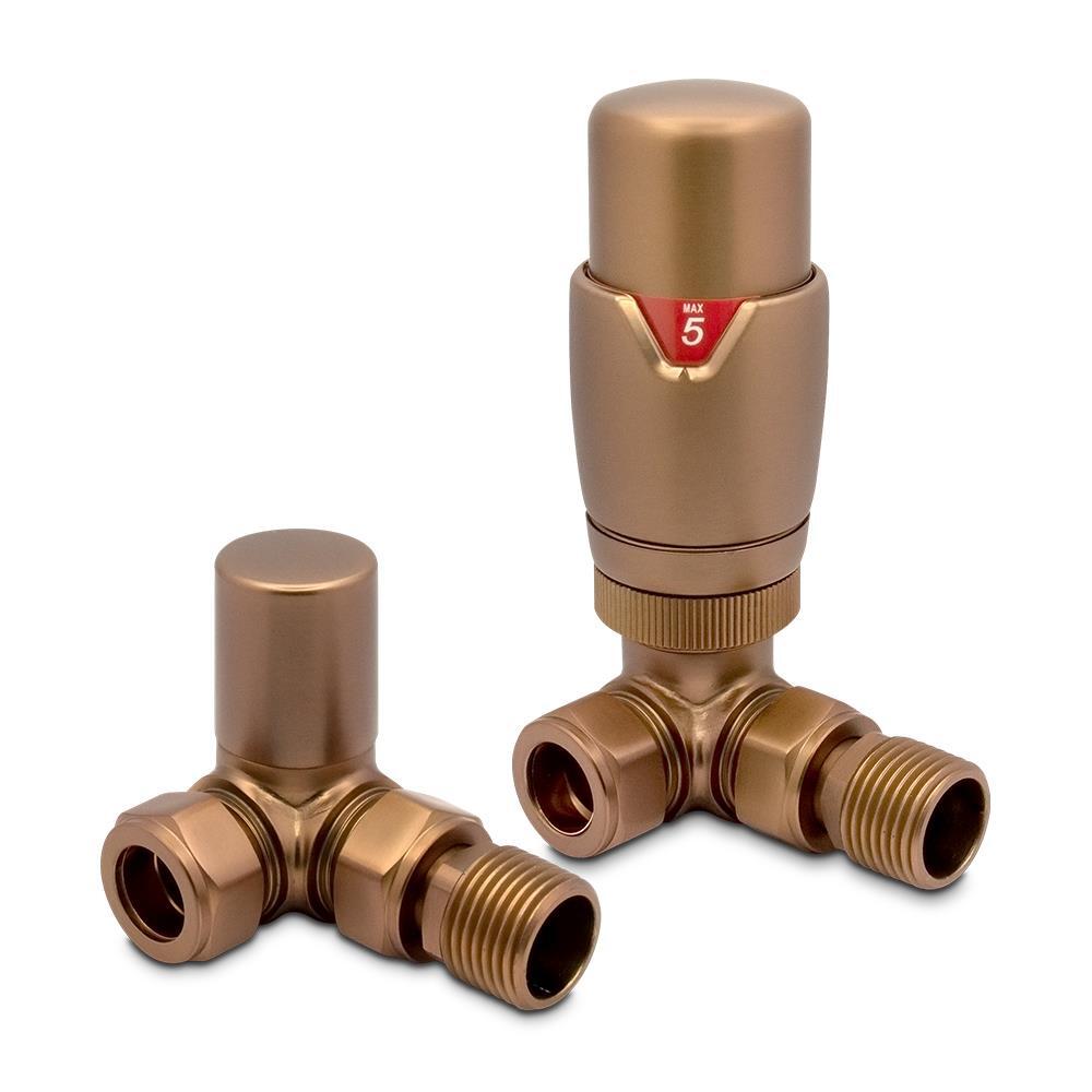 Corner Brushed Bronze Valves Thermostatic TRV Central Heating Radiator
