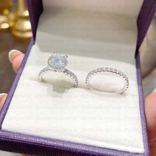 1.94 TCW Round Cut Moissanite Bridal Set Engagement Ring 14k White Gold Plated