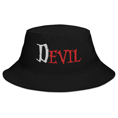Evil Bucket The Devil Is Evil Bucket Hat – Occult Embroidered Cotton Cap for Black ...