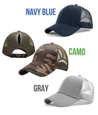 Trucker Cotton Mesh Cap High Ponytail Hat Messy Bun Baseball Cap