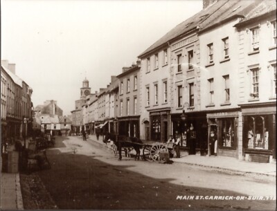 1890 Sepia Photograph Original Plate COUNTY TIPPERARY Main St Carrick IRELAND