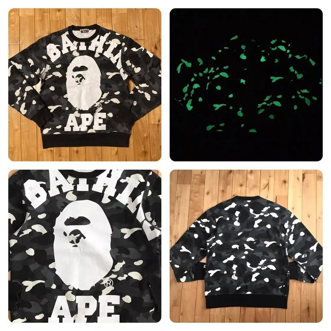 Glow in the Dark BAPE City camo College Logo sweat shirt A Bathing Ape Size  L