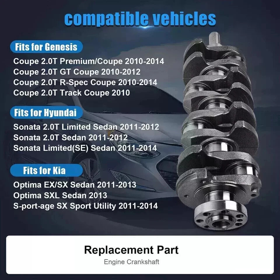 Cigüeñal motor G4KF 2.0T con kit de junta para Hyundai Santa Fe Sport Kia Soul Foto 3 de 4