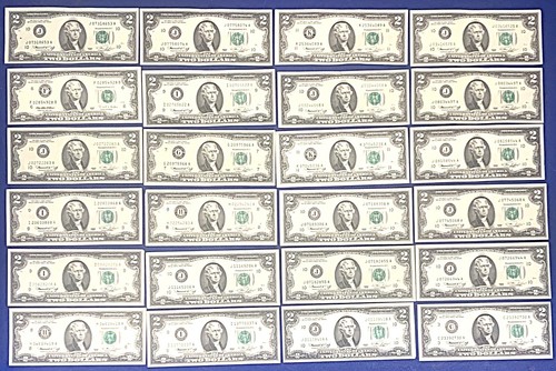 Lot of 24 $2 1976 Federal Reserve Notes All UNC Green Seal #7