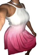 Calvin Klein Womens 4 Fit Flare Pink White DipDye Zip Ombre Pleated Pocket Dress