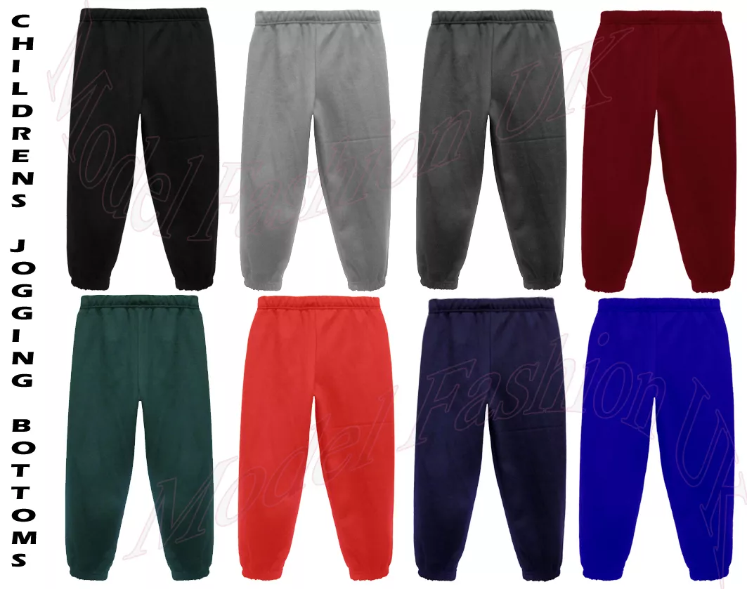 JOGGING BOTTOMS - Kids Warm Fleece Style Plain Joggers Bottom Pants 2 - 15  Years