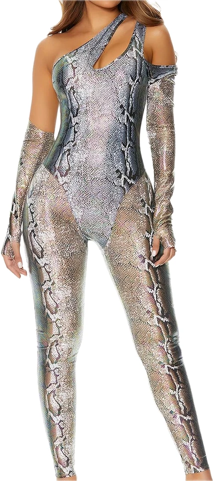 Disfraz de Reptil Metálico - Conjunto de 3 Piezas - Sexy Diseño de Serpiente - Nuevo S-M Foto 3 de 4