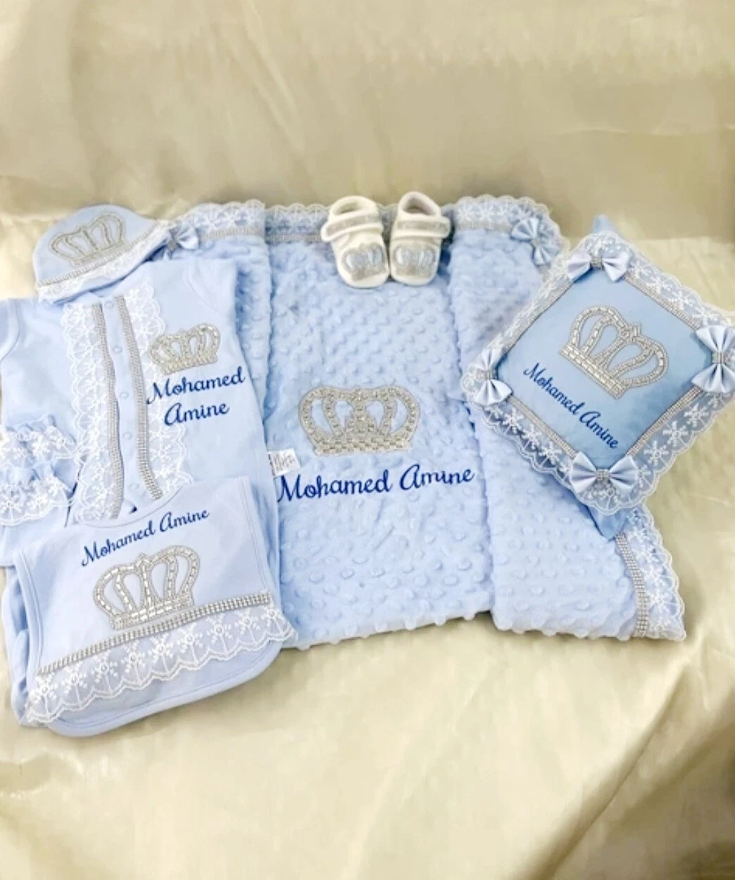 5 Pc Baby Gift Personalise Blanket Clothing Hat Shoes Blue For Boys
Opens in a new window or tab
