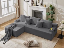 106" L-Shaped Couch w/ Left-Facing Chaise Upholstered Sofa for Living Room Grey
