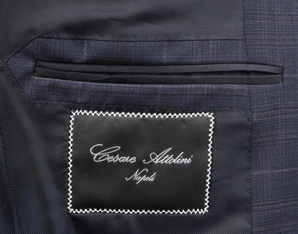 Cesare Attolini Dark Blue Wool Blend Window Pane Suit - 36/46 - (CA216222) - Image 4 of 4