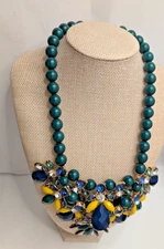 Charming Charlie green blue beads statement necklace
