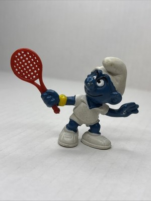 Vintage Smurfs Schleich Toy Figure Peyo Germany Bully 1978 Tennis Racket Pro