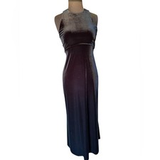 Vtg Velvet Stretch Babydoll Modern Minimalist Maxi Dress Women Sz 4 Dark Romance