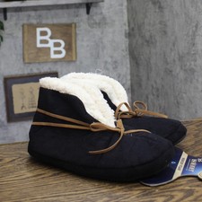 Isotoner Recycled Rory Bootie Slippers with Faux Fur Lining Black XL 9.5-10.5 