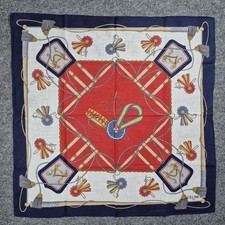 Vintage CELINE Paris Whip Tassel Red Navy Scarf Handkerchief Bandana 18" Cotton