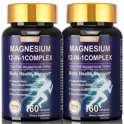 2pc Magnesium Complex Supplement 700 mg - 12 High Absorption Chelated Magnesium