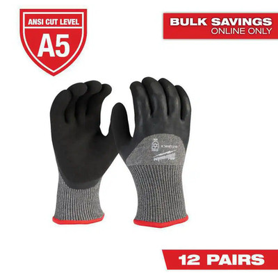 Medium Red Latex Level 5 Cut Resistant Insulated Winter Dipped Work Gloves (12-P