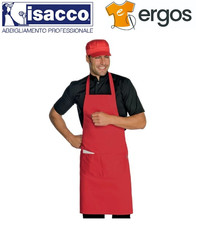 Isacco GREMBIULE Pettorina 70x90 Tasca Rosso Chef Cucina Cameriere Barista Sala