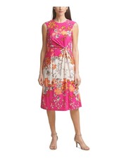 VINCE CAMUTO Womens Pink Twist Front Sleeveless Midi Party Fit + Flare Dress 4