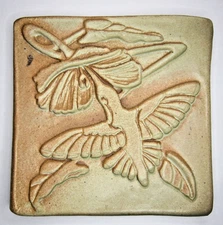 Tyge Tile Pewabic Pottery Style Hummingbird Flower Arts and Crafts Decorative