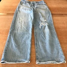 Levi's Ribcage Straight Jeans Women 28 Blue High Rise Button Fly Distressed