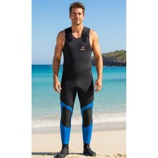 Action Plus Wetsuit Bib Overalls Mens L Sleeveless Neoprene Keprotec Black Blue