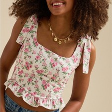Altar d  State Floral Ivory and Pink Corset Top size Large Nwt