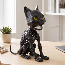 Black Cat Skeleton Halloween Decorations 8" Plastic Animal Skeletons with Movabl