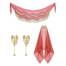 Practical Polyester Belly Dance Waist Scarf Bracelet Headscarf Set for Women