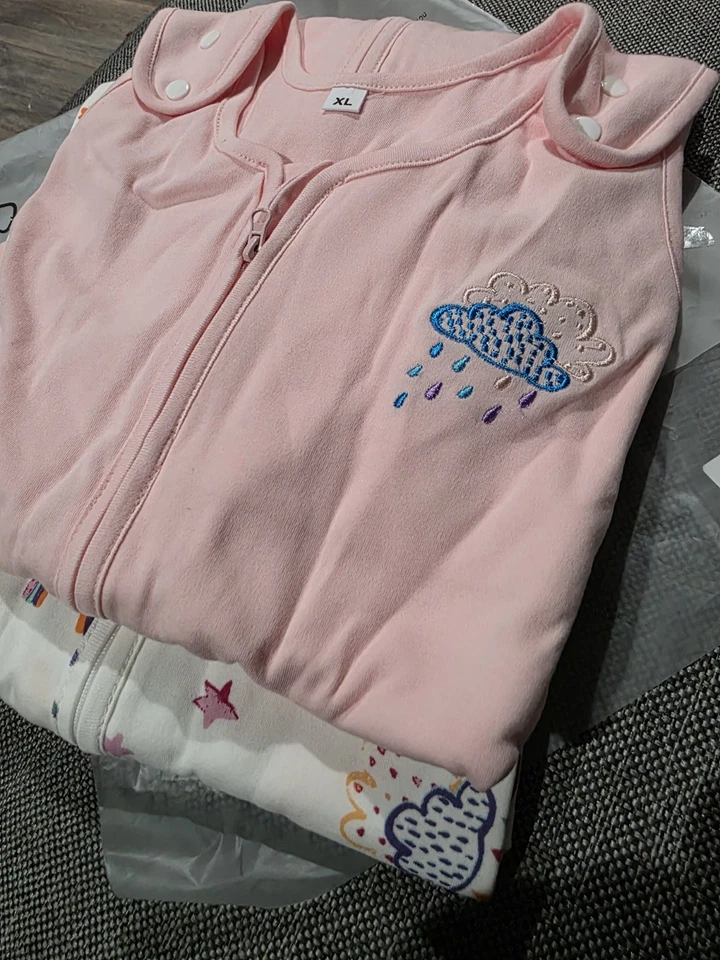 TILLYOU 2 包婴儿睡袋 18-24 个月大号粉色和小时,100% Cotto — 第 3/4 张图片