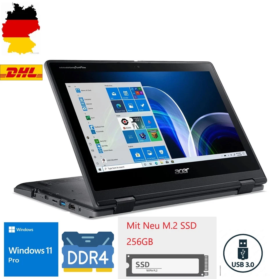 Acer TravelMate Spin B3 Convertible Notebook 11 Zoll  4GBDDR4,Neu M.2 SSD 256GB - Bild 2 von 4