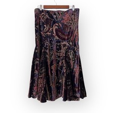 Vintage Ralph Lauren Velvet Paisley Trumpet Midi Skirt Women's Large Silk Rayon